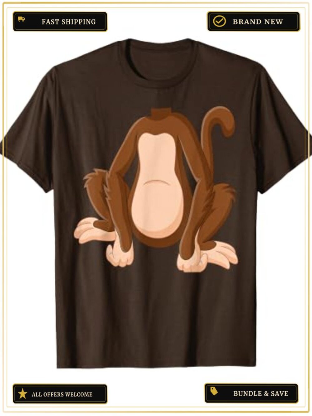 Funny Monkey Costume T-Shirt Short Sleeve Classic Fit Unisex Tee Halloween
